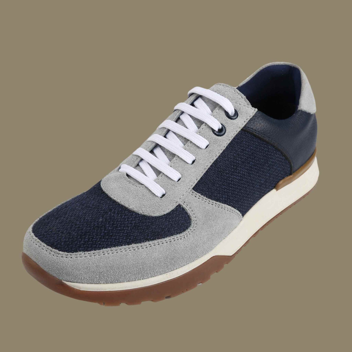 LEATHER TRAINERS BLUE & GREY