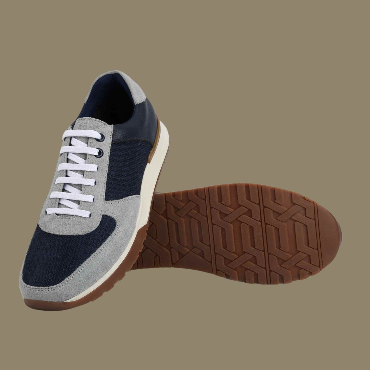 LEATHER TRAINERS BLUE & GREY