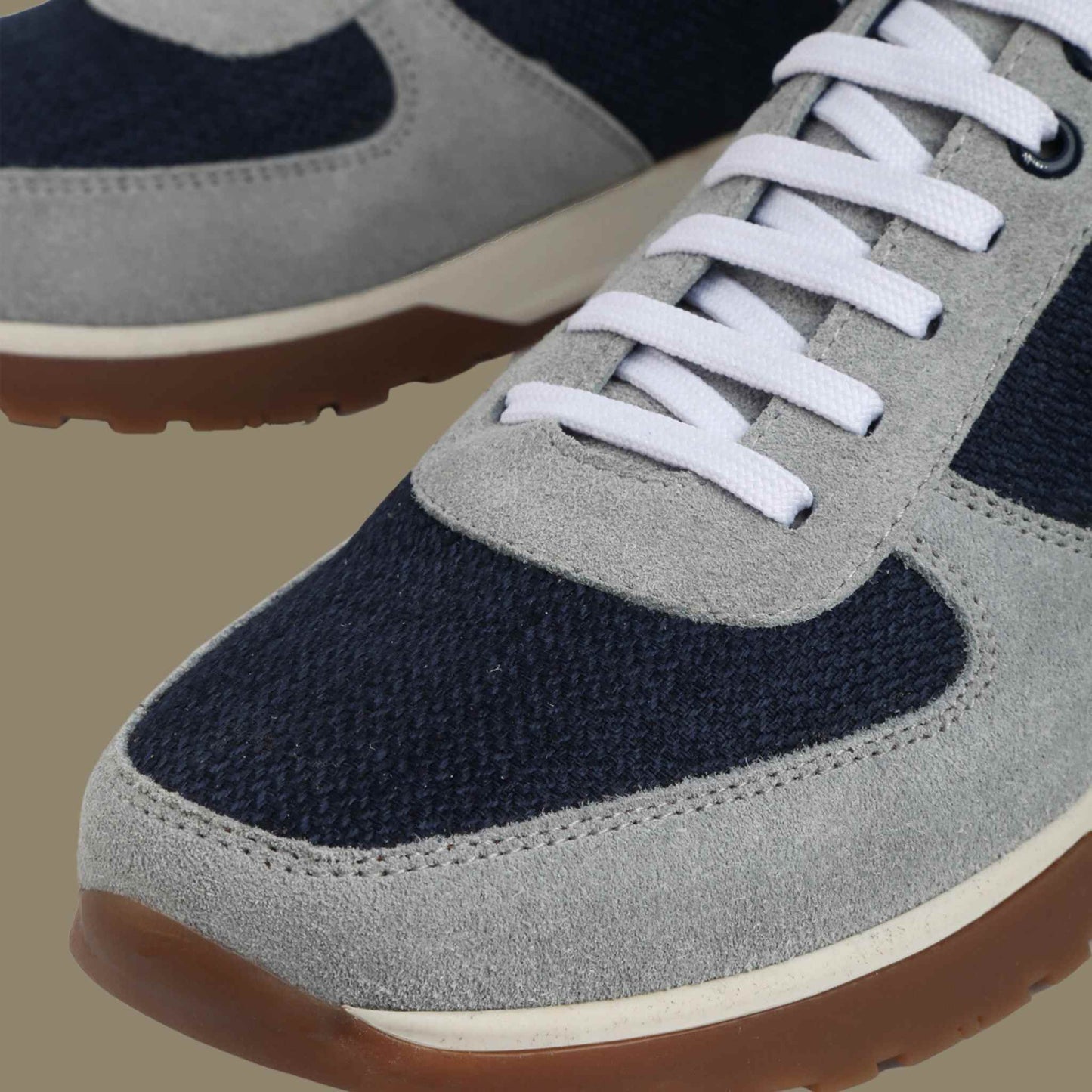 LEATHER TRAINERS BLUE & GREY